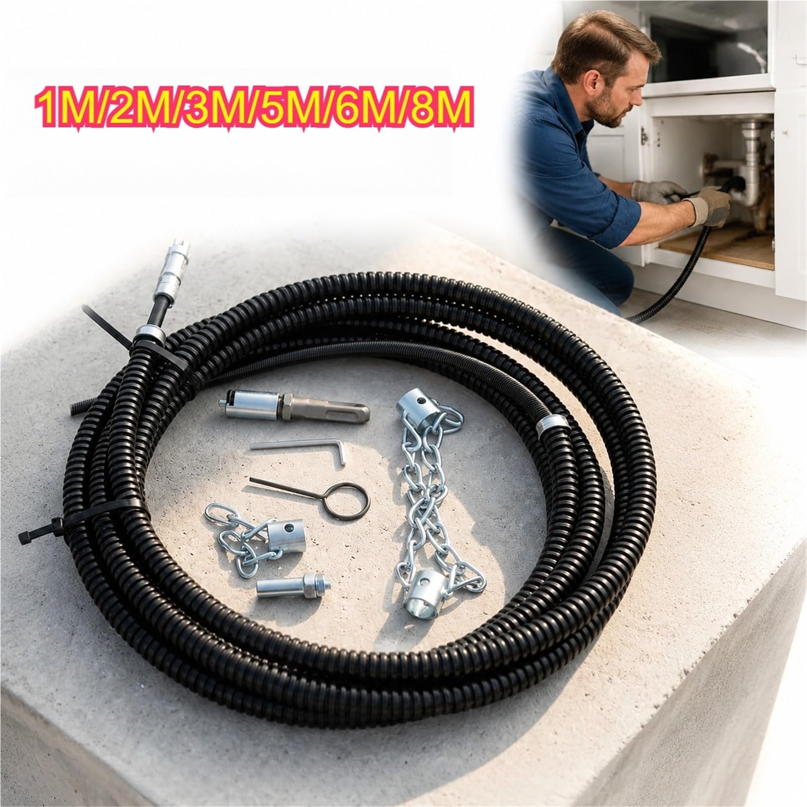 Molla for Pulitore Di Scarico for Trapano Elettrico Con Estensione | Strumenti for tubi lavello for tubi idraulici for la pulizia della draga for tubi fognari(6M)