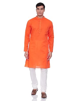 Amazon Brand - Symbol Men's Cotton Kurta Pyjama (SYMETHSET-5_Orange_X-Large)