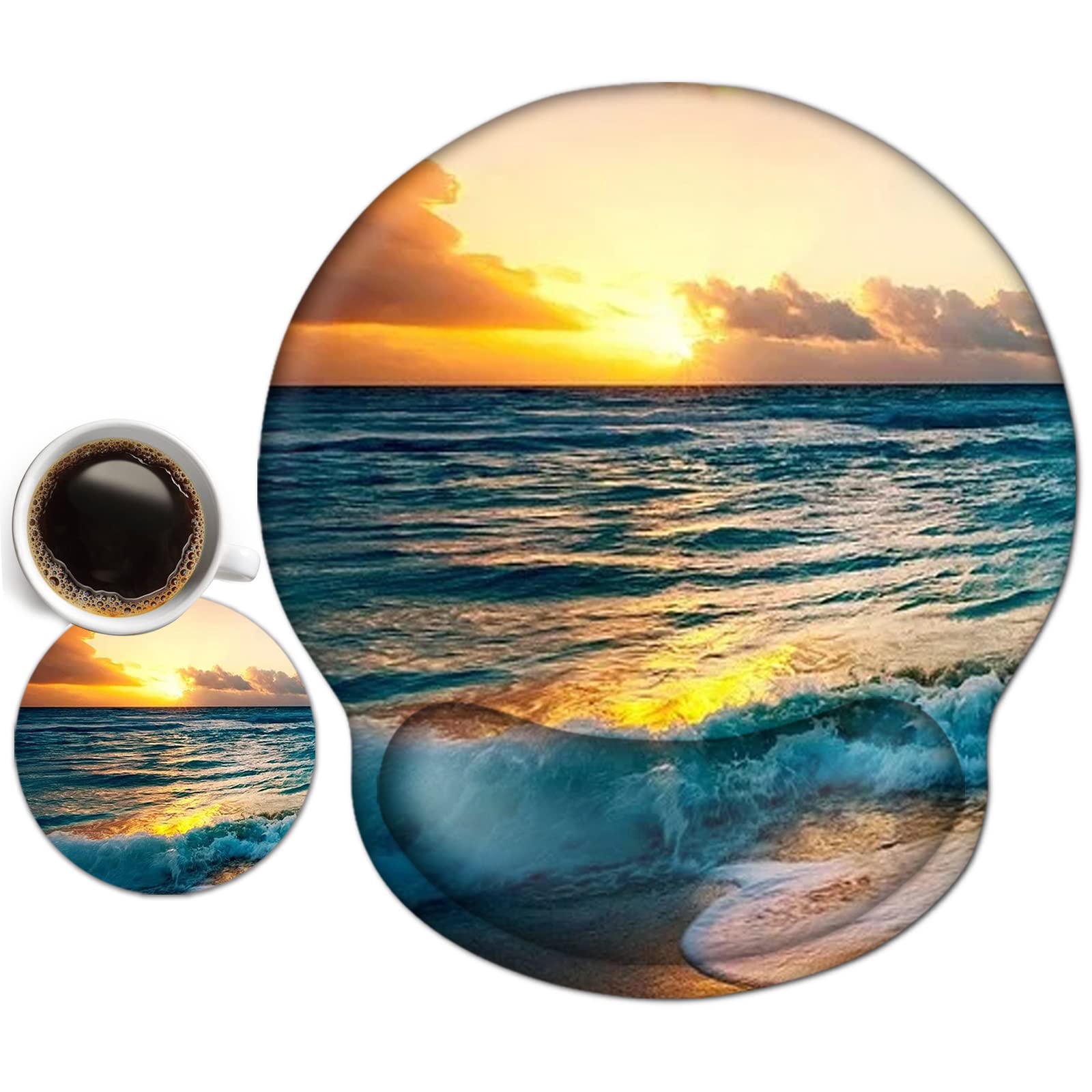 ToLuLu Mouse Pad Wrist Rest Support Gel, Ergonomic Mouse Pads with Non Slip PU Base, Mouse Wrist Rest Pad for Laptop Computer Home Office Working Gaming Pain Relief, Sunset& Beach