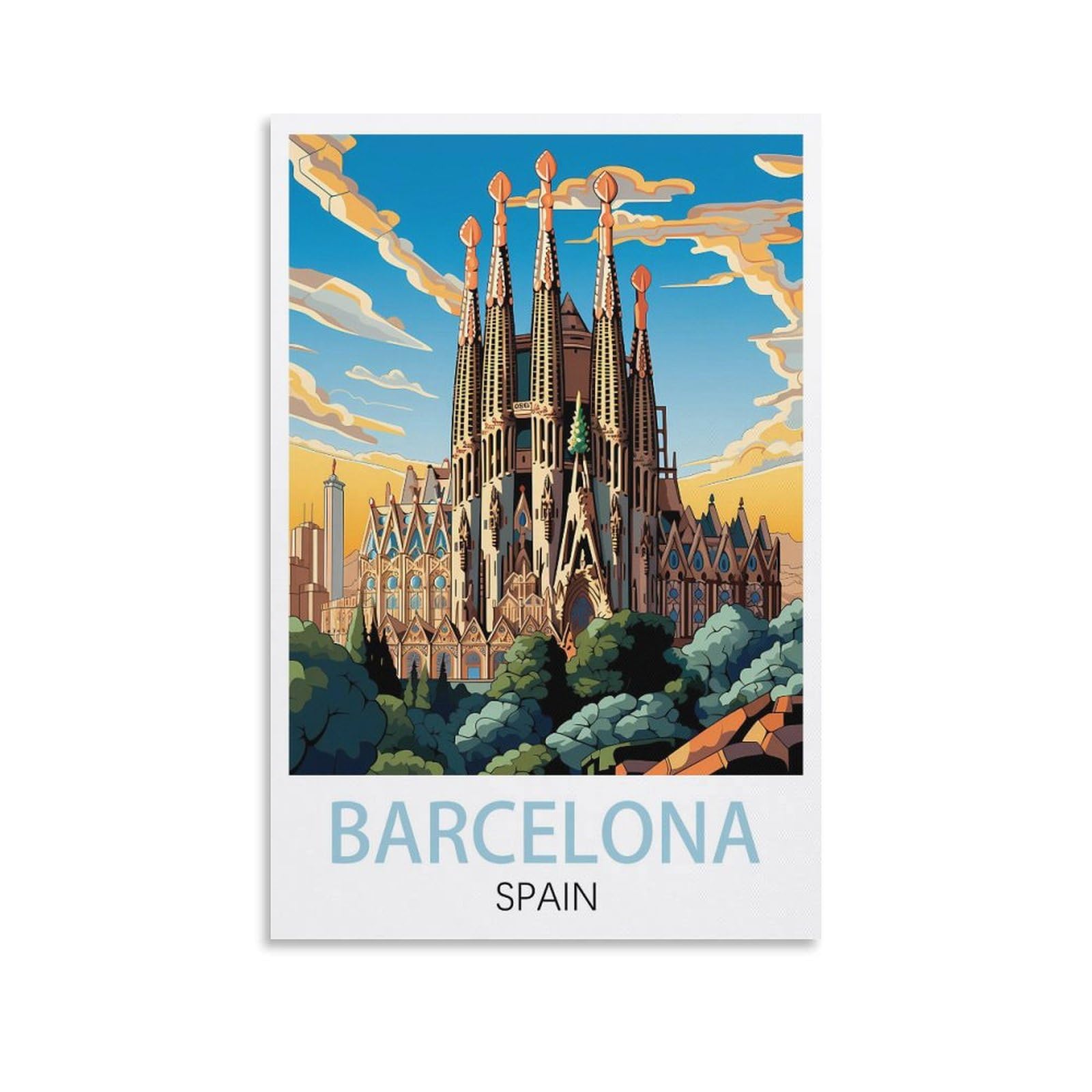 Lcyuaopp Unframe-Style Barcelona Spain Vintage Travel Poster 20X30inch(50X75cm) Canvas Art Poster And Wall Art Picture Print Modern Family Bedroom Decor Posters