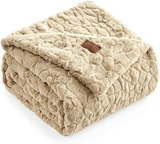 Cozy Bliss Faux Fur Throw Blanket for Couch, Fuzzy Soft Plush Thick Warm Fluffy Reversible Wave Textured Blanket for Sofa Bedroom Living Room, 55 * 70 Inches Khaki OEKO-TEX STANDARD 100
