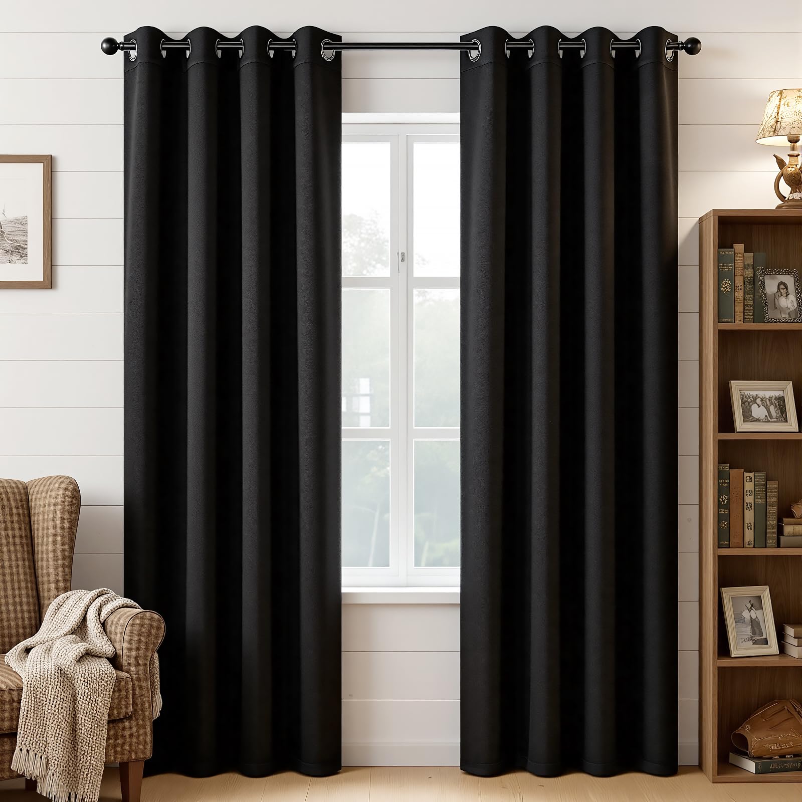 Joydeco Blackout Curtains 95 Inch Length 2 Panels Set, Thermal Insulated Long Curtains& Drapes 2 Burg, Room Darkening Grommet Curtains for Living Room Bedroom Window (W52 x L95 Inch, Black)