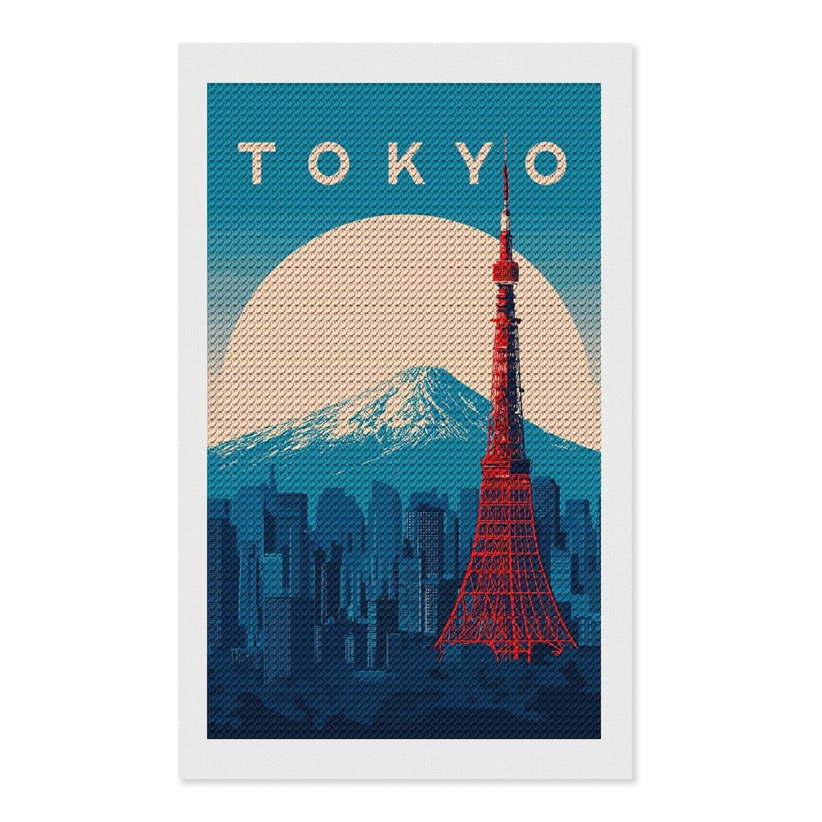Junmoney Tokyo Cityscape with Mount Fuji(4) Round Drill Diamond Painting 12"x20", for Women, Relaxing DIY Hobby, Bedroom Decor, Christmas Gift, Adhesive Canvas