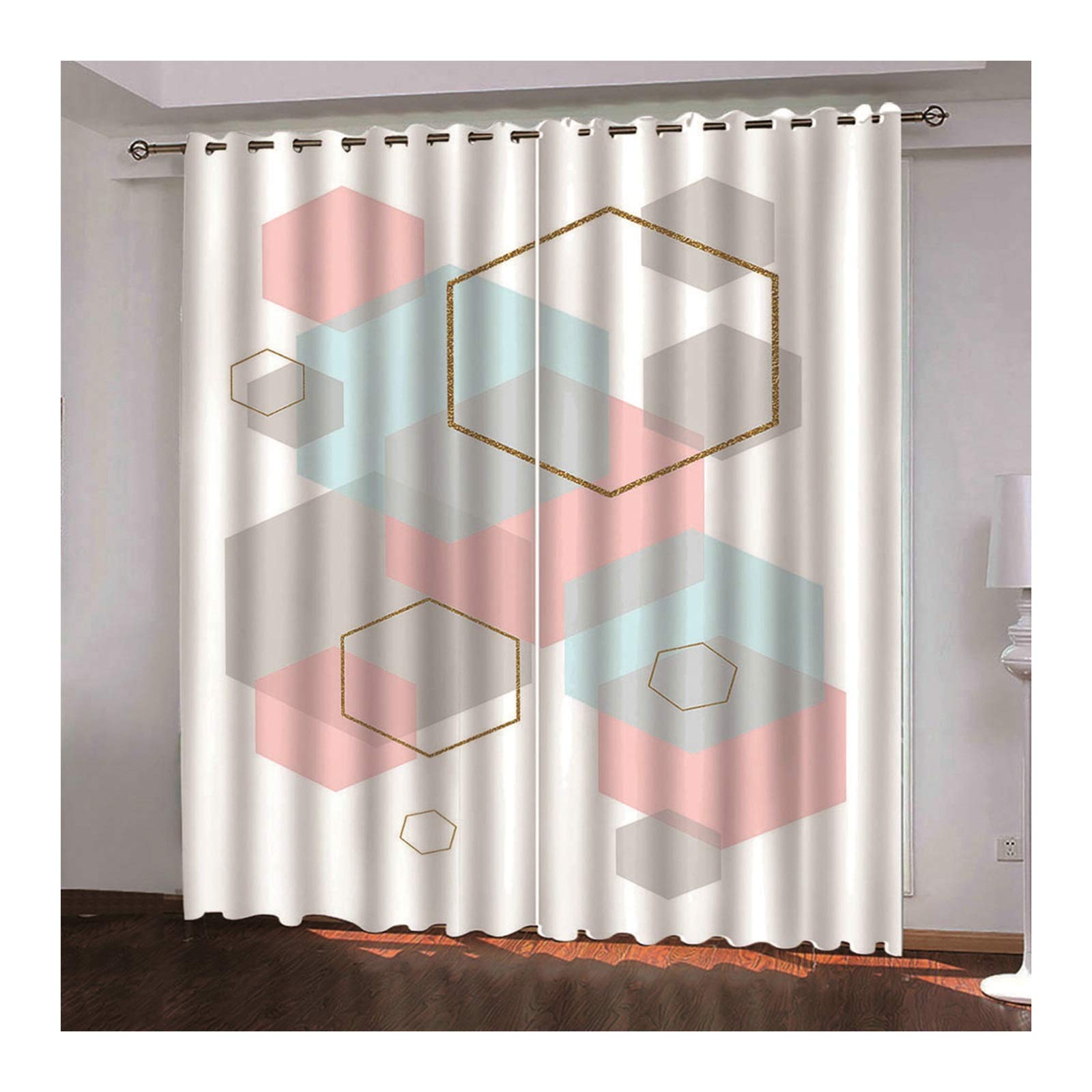 Daesar - Cortinas Salon Opacas 2 Piezas,Cortinas 274x274CM Cortinas Opacas Habitacion Blanco Cortina Salon Poliester Patrón de Geométrico