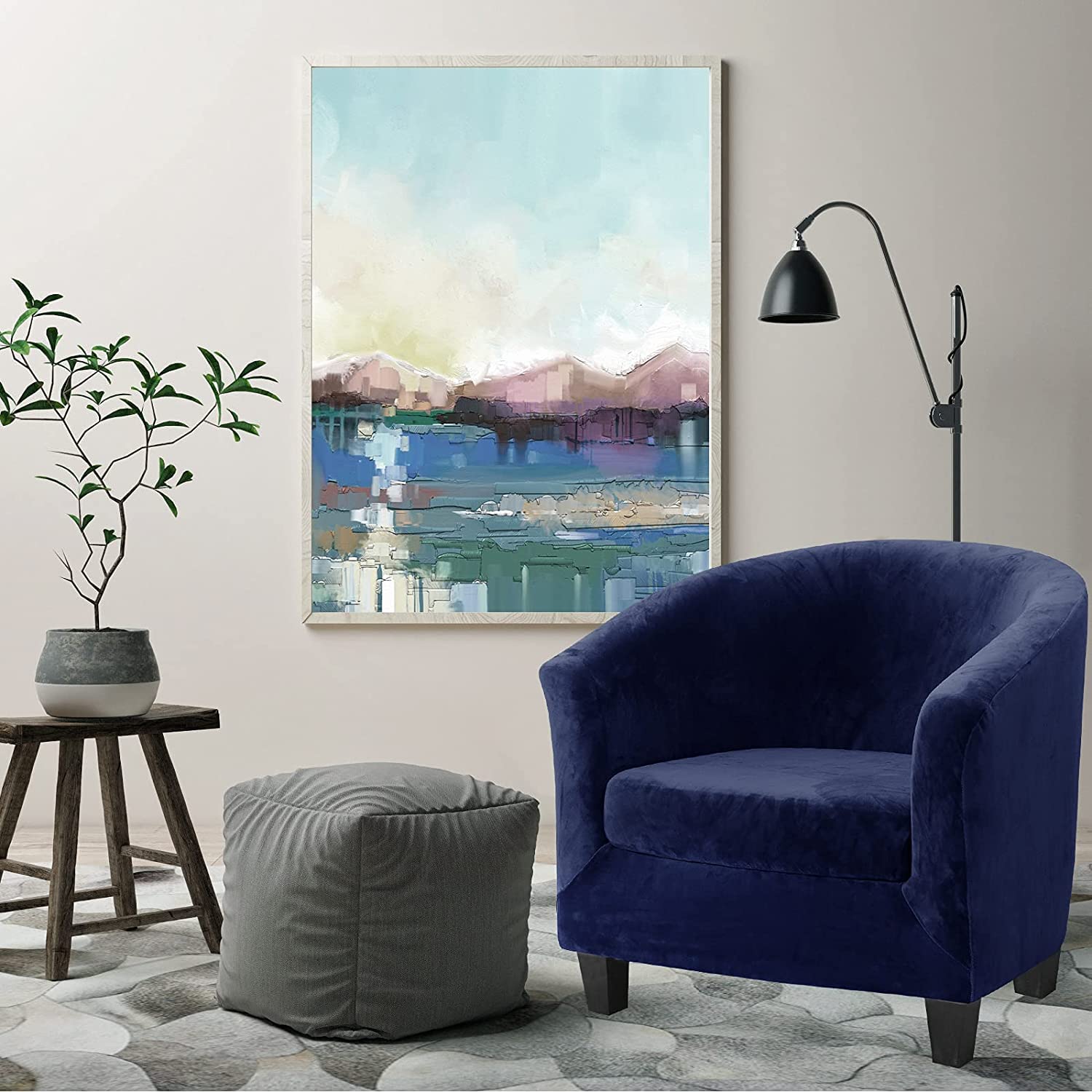 LinFortune Hoes voor kuipstoel, 2-delige hoes voor fauteuil met bladerzetel, stretchstof, afneembaar, wasbaar, stoelhoezen, meubelbeschermer voor