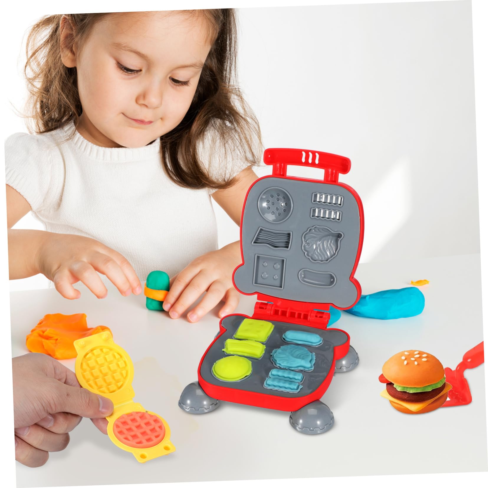 Toyvian 51 Szt. Elementów Zestawu Zabawek z Masą Plastyczną dla Chłopiec Dziewczynka Akcesoria Do Modelowania Lodu Maszyna Do Noodle i Hamburgerów Kreatywna Kuchnia Zabawy dla Chłopców i