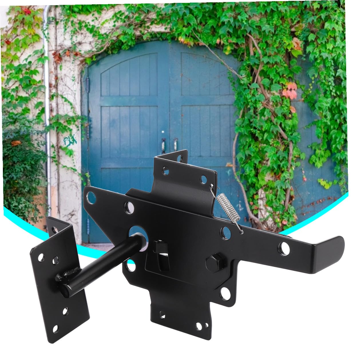 Gatuida Pestillo Automático de Puerta Pesado de Hierro con Montaje en Poste, Autoblocante, para Puertas y Portones de Madera Exteriores, Kit con Tornillos Incluidos, Uso Frecuente