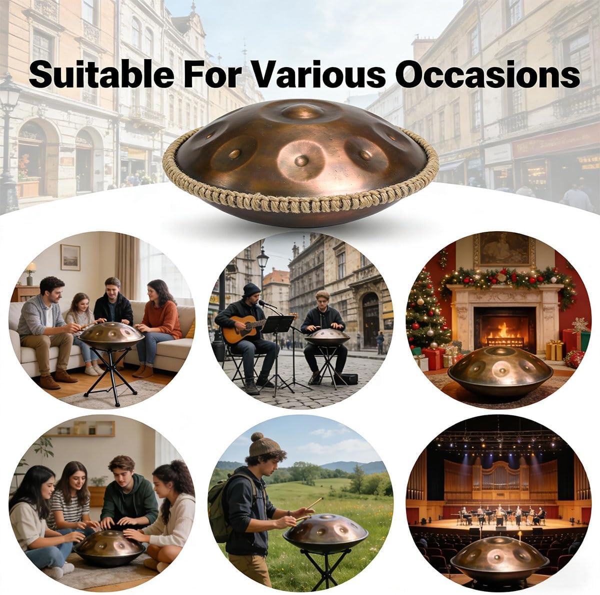 Handpan Drum in D Minor, 10 Notes, 22 inches, Hand Pan Drum, Handpan Steel Drum, with Carrying Case and Stand, Sound Performance, Professional Musical Instrument(Purple,440hz 10 Notes)