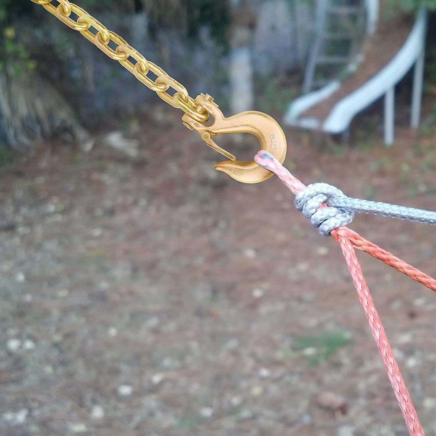 Cadena de seguridad de 5/16 x 35 pulgadas, gancho de aleación de acero de grado 70, tensión de trabajo de forja de 4 libras, tensión de rotura de 18 libras