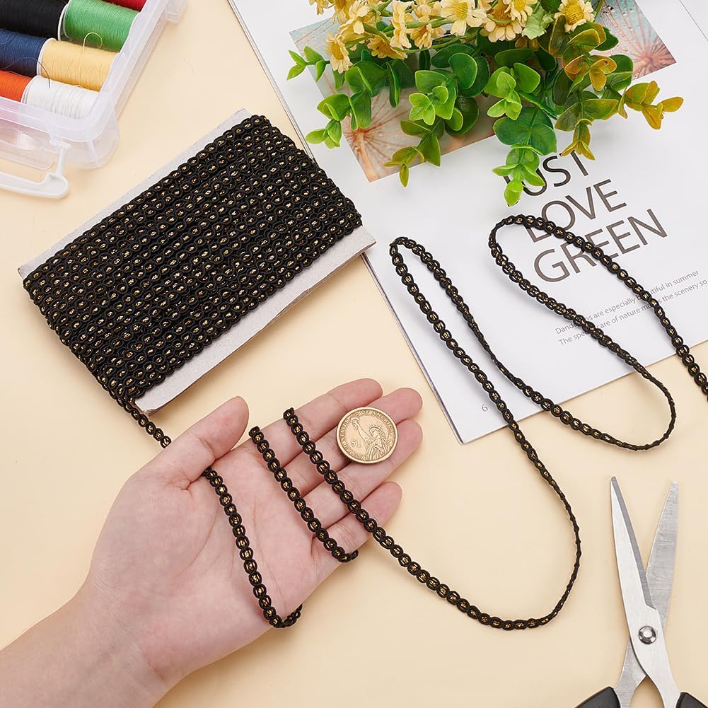 MAYJOYDIY 21.9Yards S Shaped Gimp Braid Trim 0.23inch Woven Braid Trim Fabric Trim Polyester Lace Trim Ribbon Decorative for for Bag DIY Crafts Costume Curtain Sewing(Black & Gold)