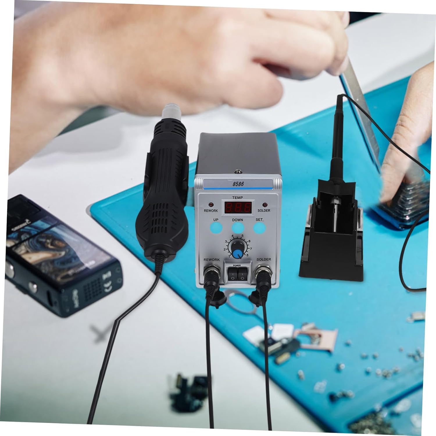 jojofuny 1Set Digital Hot Air Soldering Station Kit Temperature Control High Power Soldering for Efficient Repairs Versatile Hot Air Rework Tools