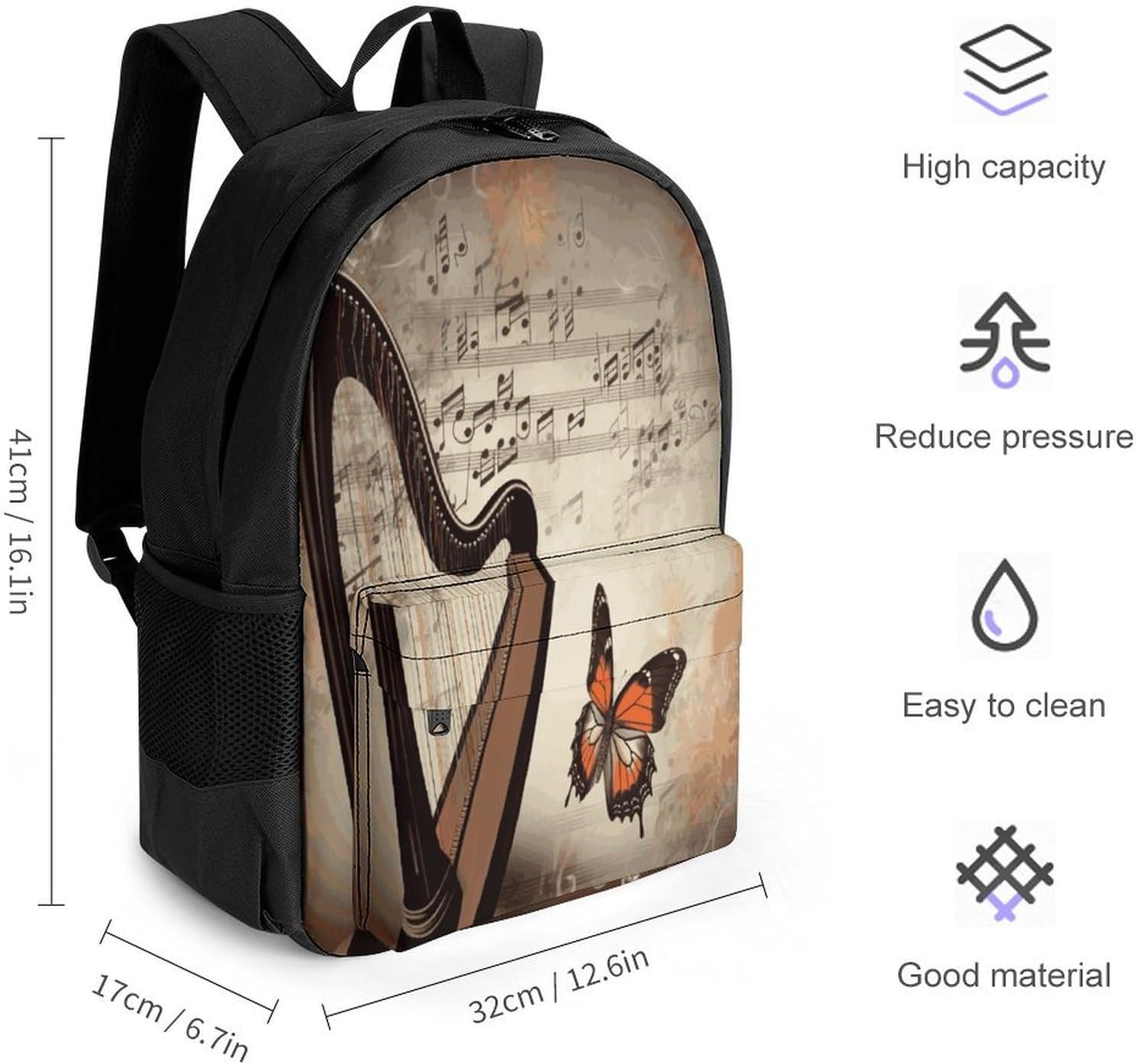Harp And Butterfly Backpack Daypack Travel Backpack | Lightweight Casual Laptop Backpack for Women Men Aesthetic Travel Bag for Weekender Business Hiking Outdoor
