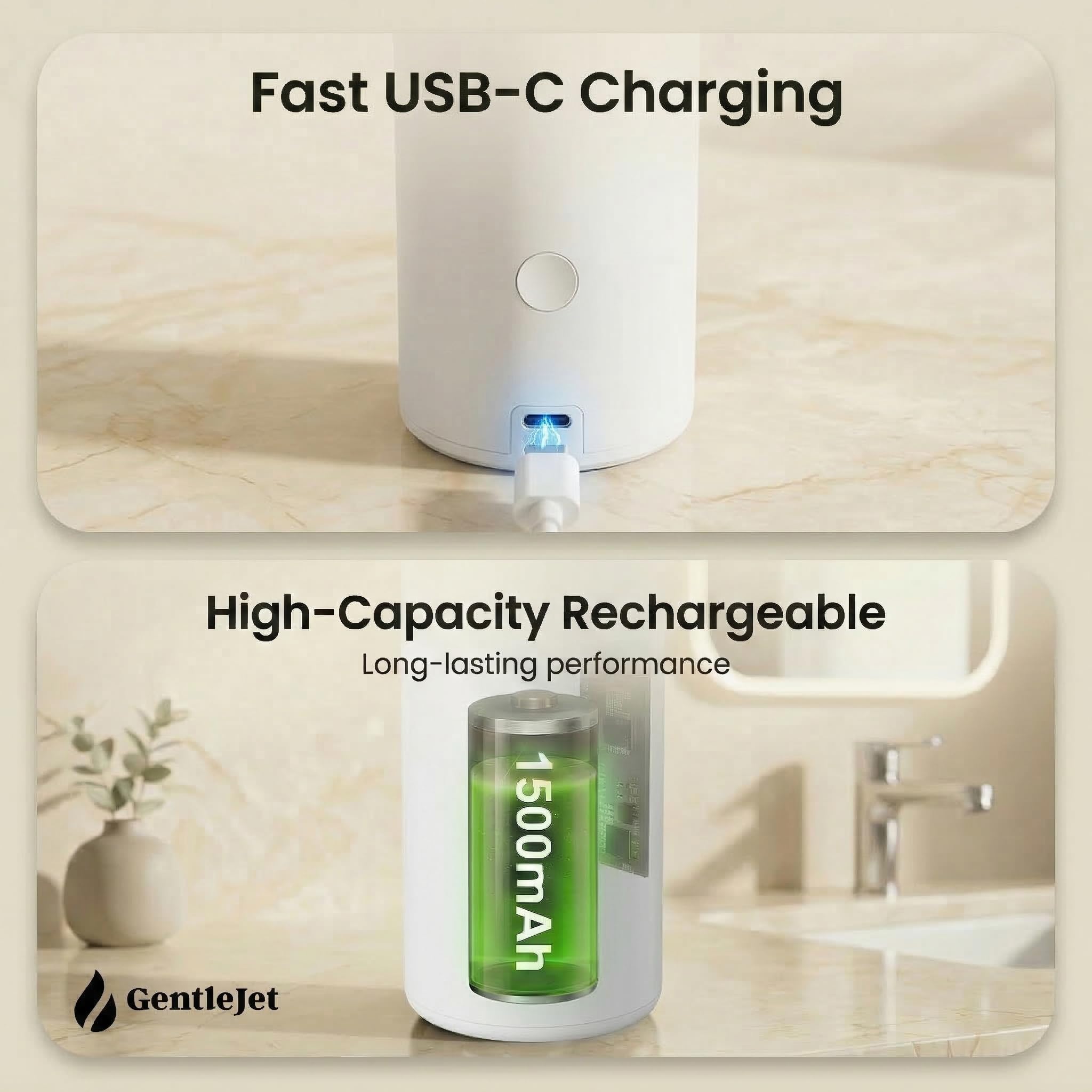SmoothDrop Automatischer Seifenspender Berührungslose Flüssigkeit, USB-C Wiederaufladbar, 2-stufig verstellbarer Handseifenspender, 255.1 g, IPX5 Wasserdicht Edelstahl für Bad & Küche
