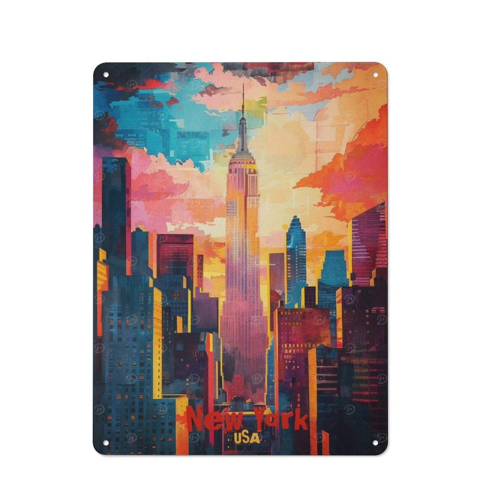 Junmoney New York City Art Tin Sign 40X30cm With For Living Room Wall, Rustic Decor, For Living Room Decor Lovers