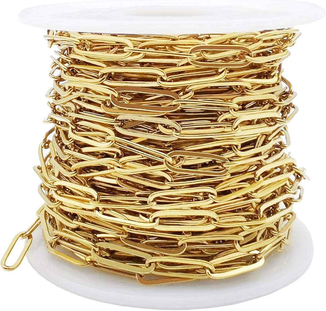 33 Feet Stainless Steel Paperclip Chains Roll Gold Plated Bulk Necklace Bracelet Chain Spool for Jewelry Making - Image 2
