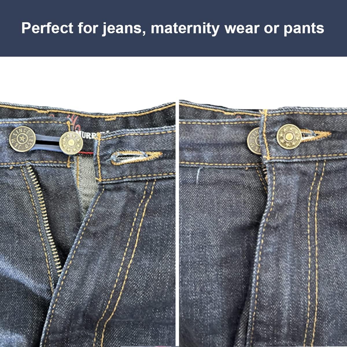 10 Pcs Expander Button for Extender Jeans Pants Collar, 5 Styles Pants Waist No Sew Instant Silicone Extender Button for Men and Women