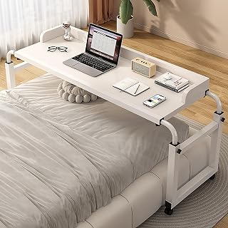 Mesa móvil ajustable para cama con ruedas, carrito de computadora portátil y mesa de computadora ajustable para cama, hogar, hospital, fácil de mover, diseño rodante versátil