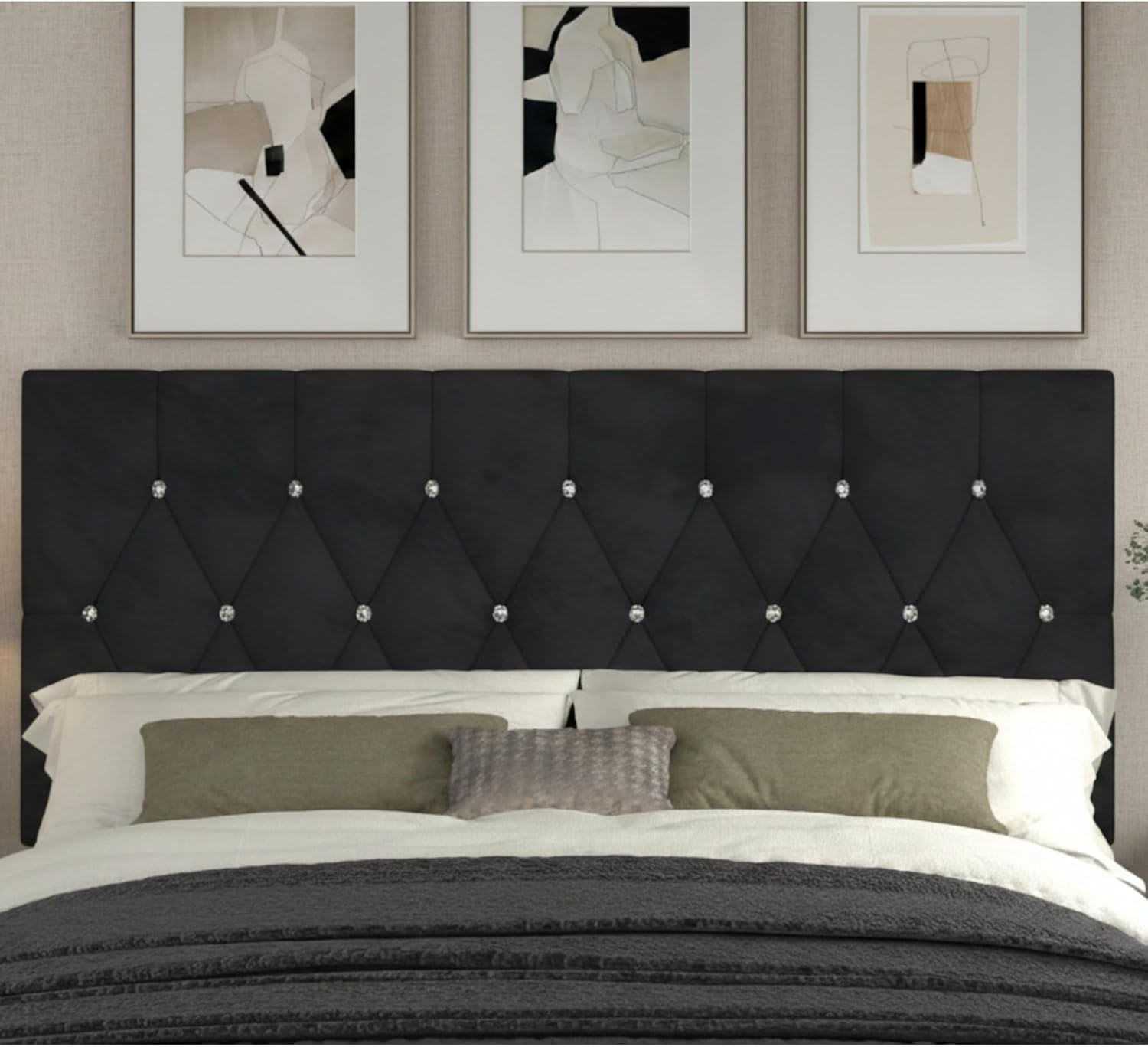 HOME DESIGN Concetta King Upholstered Panel Headboard, Diamond Button Tufted Velvet with Adjustable Height, Silver Gray