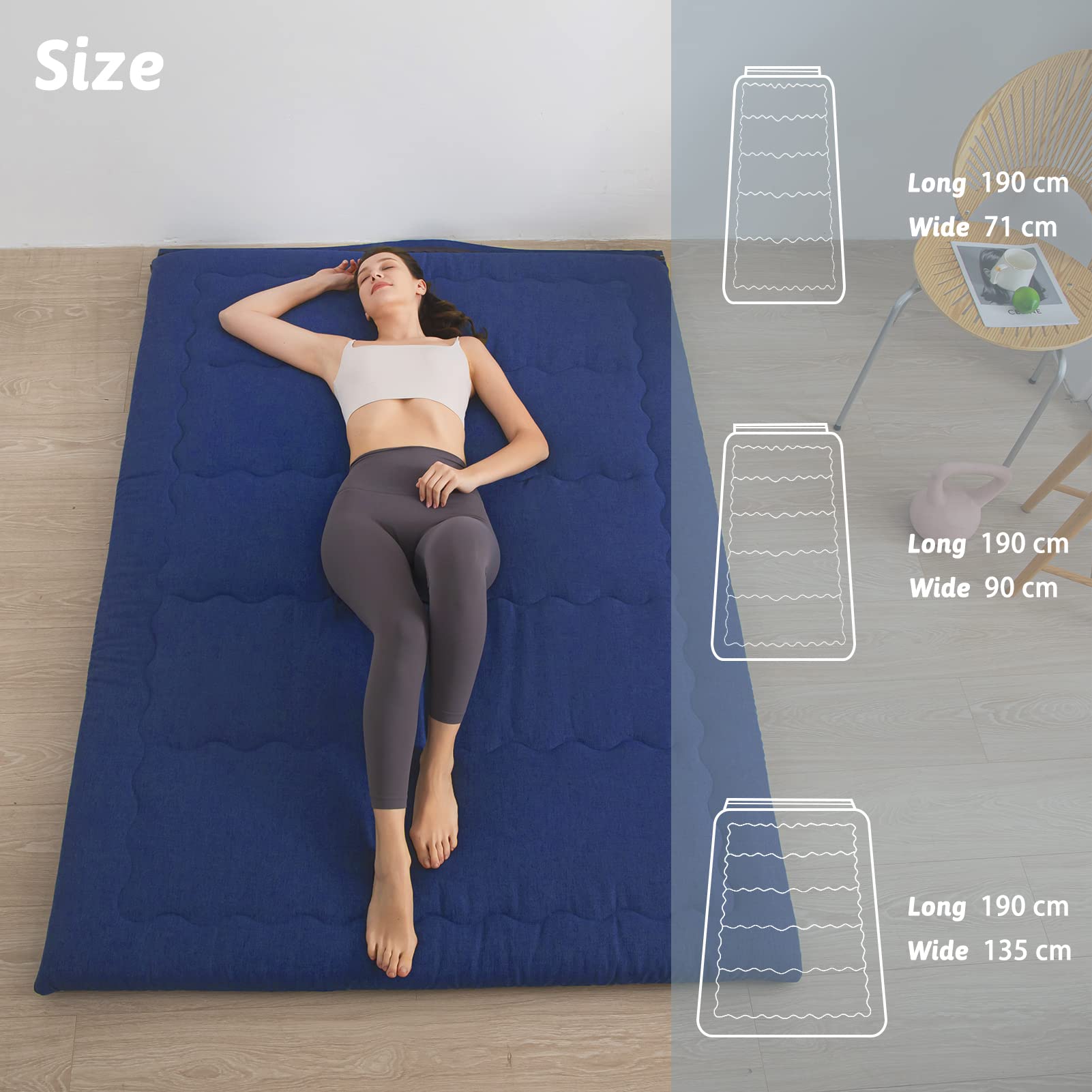 MAXYOYO Materasso futon pieghevole portatile, in tessuto ipoallergenico e memory foam, con manico e cerniera, per interni ed esterni, campeggio, auto, ospiti