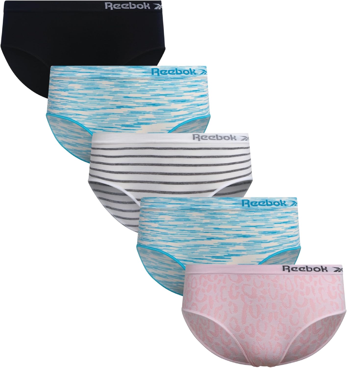 Reebok Girls Underwear Hipster Panties - 5 Pack Soft Seamless Stretch Performance Briefs Underwear for Girls