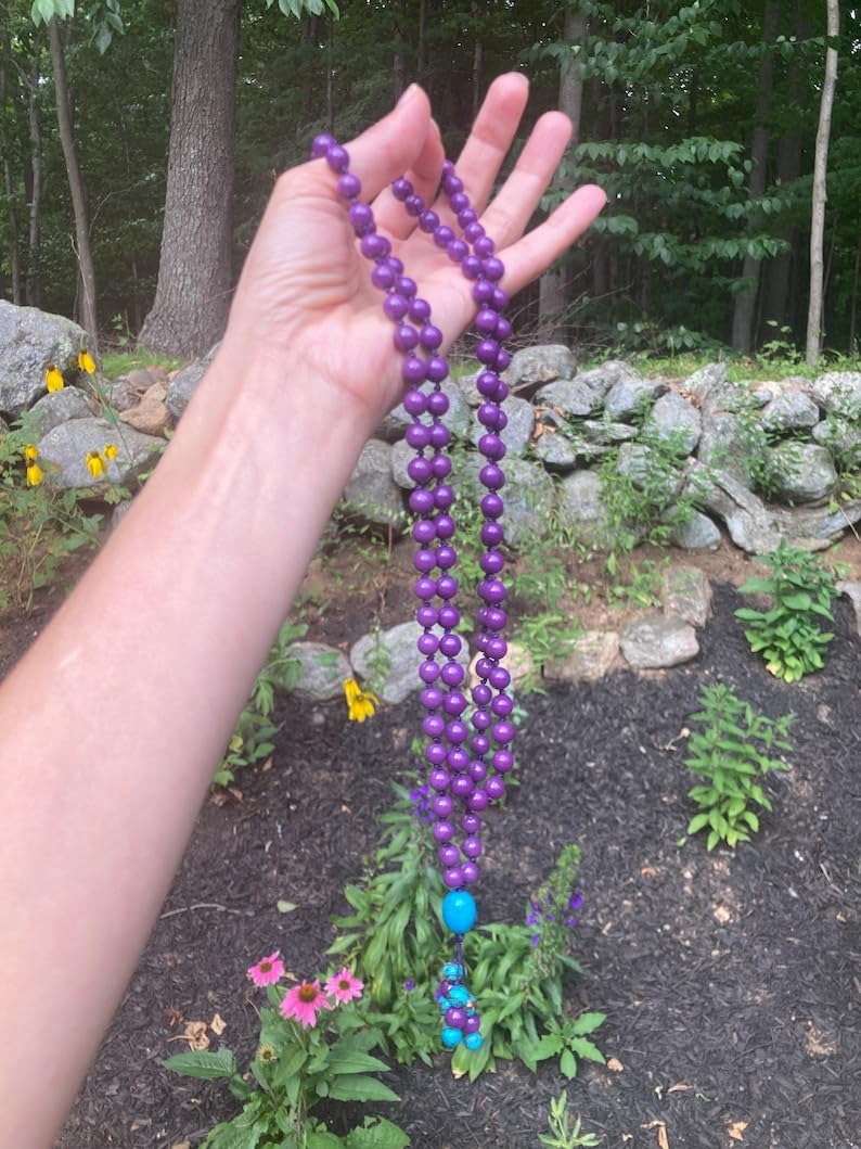Mala de fosfosiderita con cuentas de piedra turquesa Kingman, collar 108 Mala, nudo, collar WWG, joyería de yoga, cuentas de meditación, joyería espiritual, joyería bohemia, 34inch,