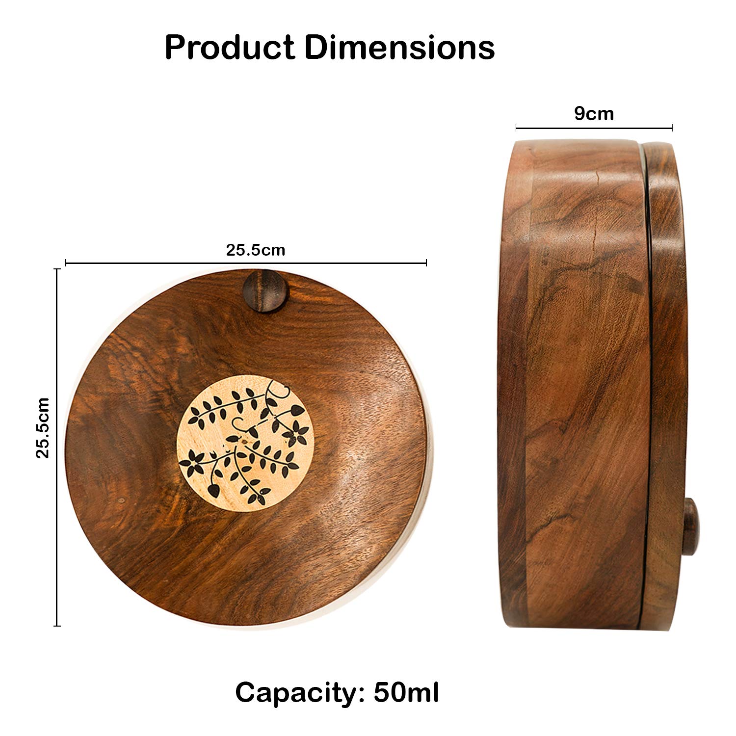 Naayaab Craft Sheesham Wooden Masala Box With Spoon - Spin Round Design - 10 inch 1
