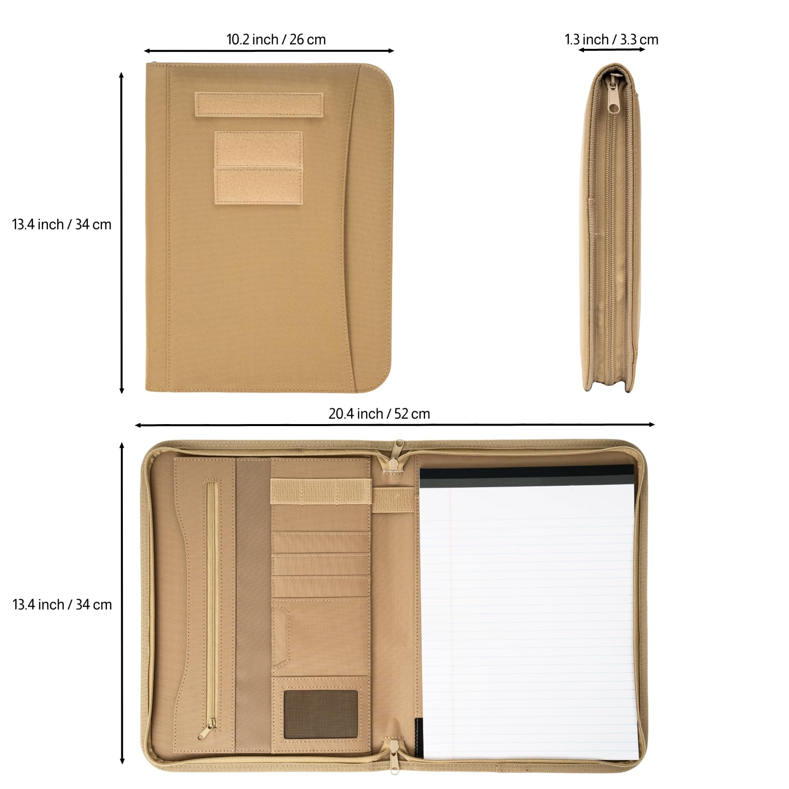 VEPKOIT Militärisches Padfolio mit Reißverschluss und taktischem Notizbucheinband mit Rechtsblock für A4-Ordner, großer OCP-Ordner, Planer für Herren und Damen, Armee-Führer, Buch-Organizer (Coyote)