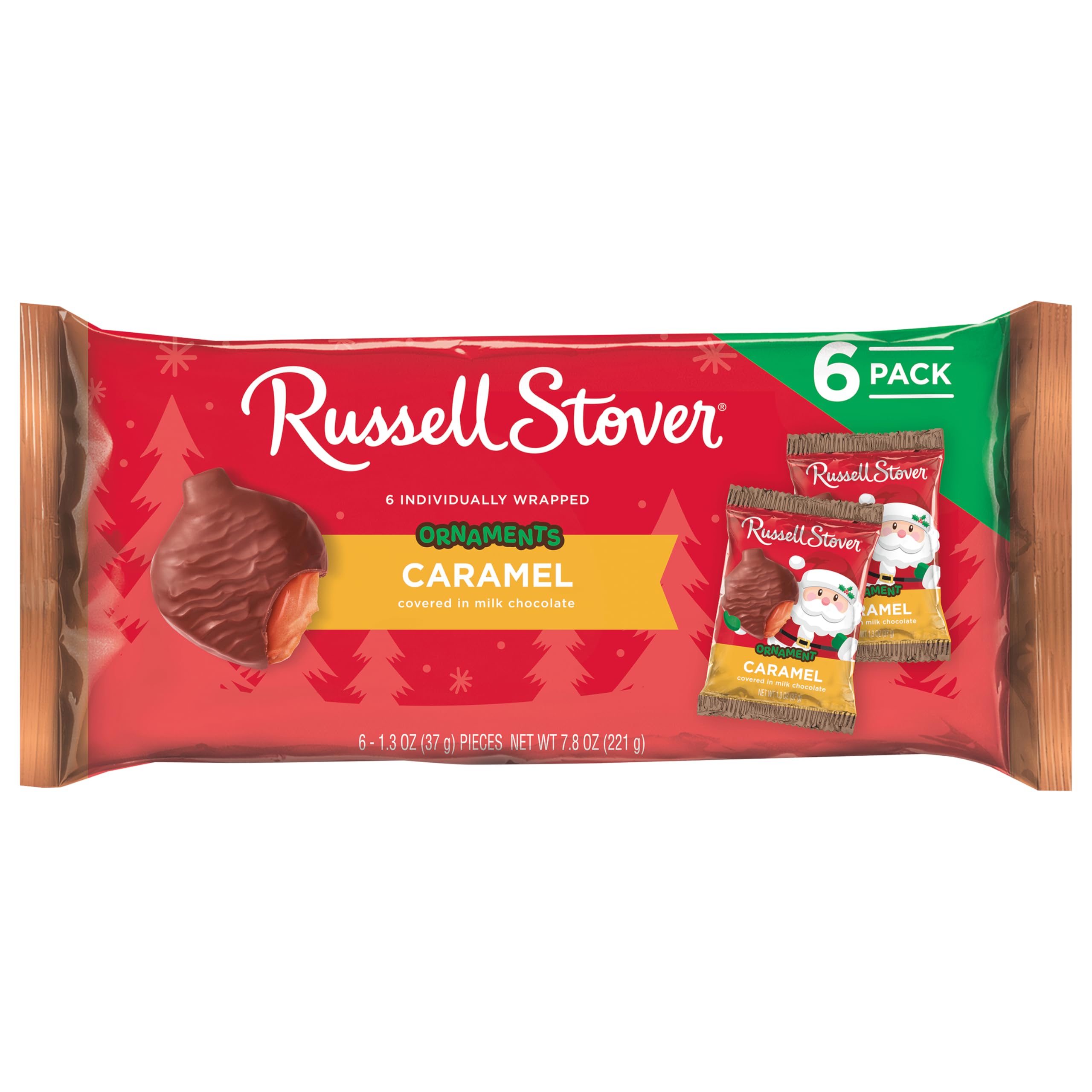 Milk Chocolate Caramel Ornaments, 6 Individually Wrapped 1.3 Oz Ornaments, 7.8 Oz Package