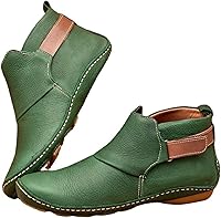 Vista 17 de Ladmiple Botas de tobillo para mujer, sin tacón, casual, con cremallera lateral, botas cortas vaqueras occidentales, zapatos para caminar