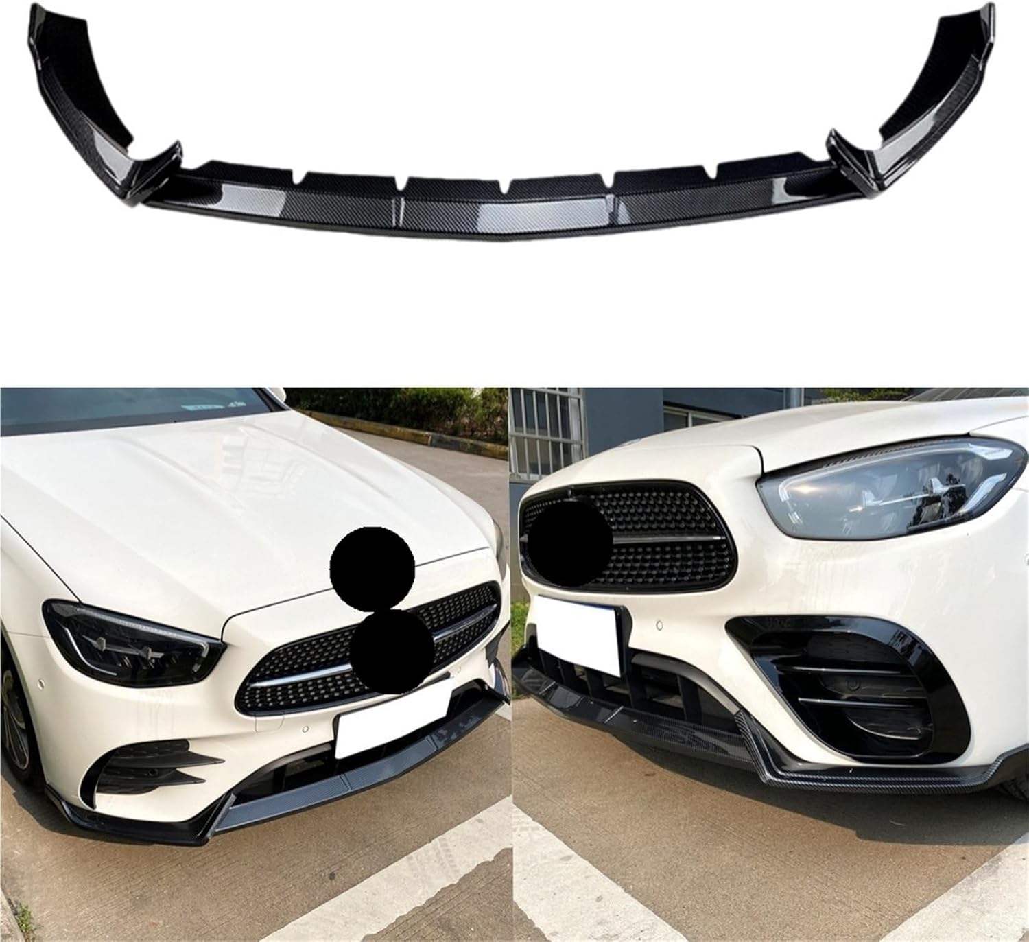 Front Bumper Lip Splitter Diffuser Spoiler Body Kit Compatible for Mercedes for Benz E Class W213 E260 E300 AMG 2021 2022 2023 Tuning Parts(Carbon Fiber Look) (Glossy Back)