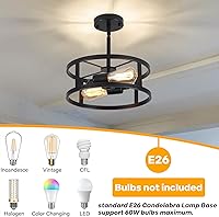 Vista 5 de Industrial Black Semi Flush Mount Ceiling Light,Farmhouse Kitchen Lighting, Sloped Ceilings Lights Fixtures for Dining Room Hallway Entryway, 2-Light
