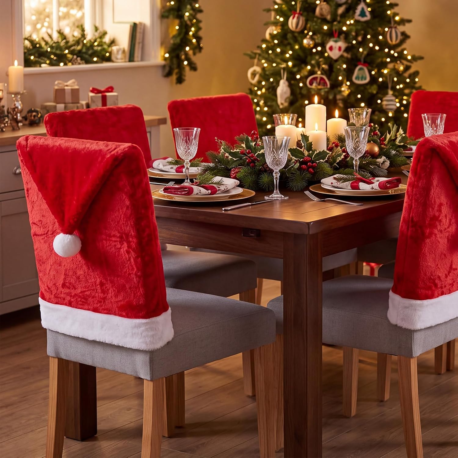 Moukeren 4 Pcs Red Christmas Chair Covers Santa Claus Hat Decor