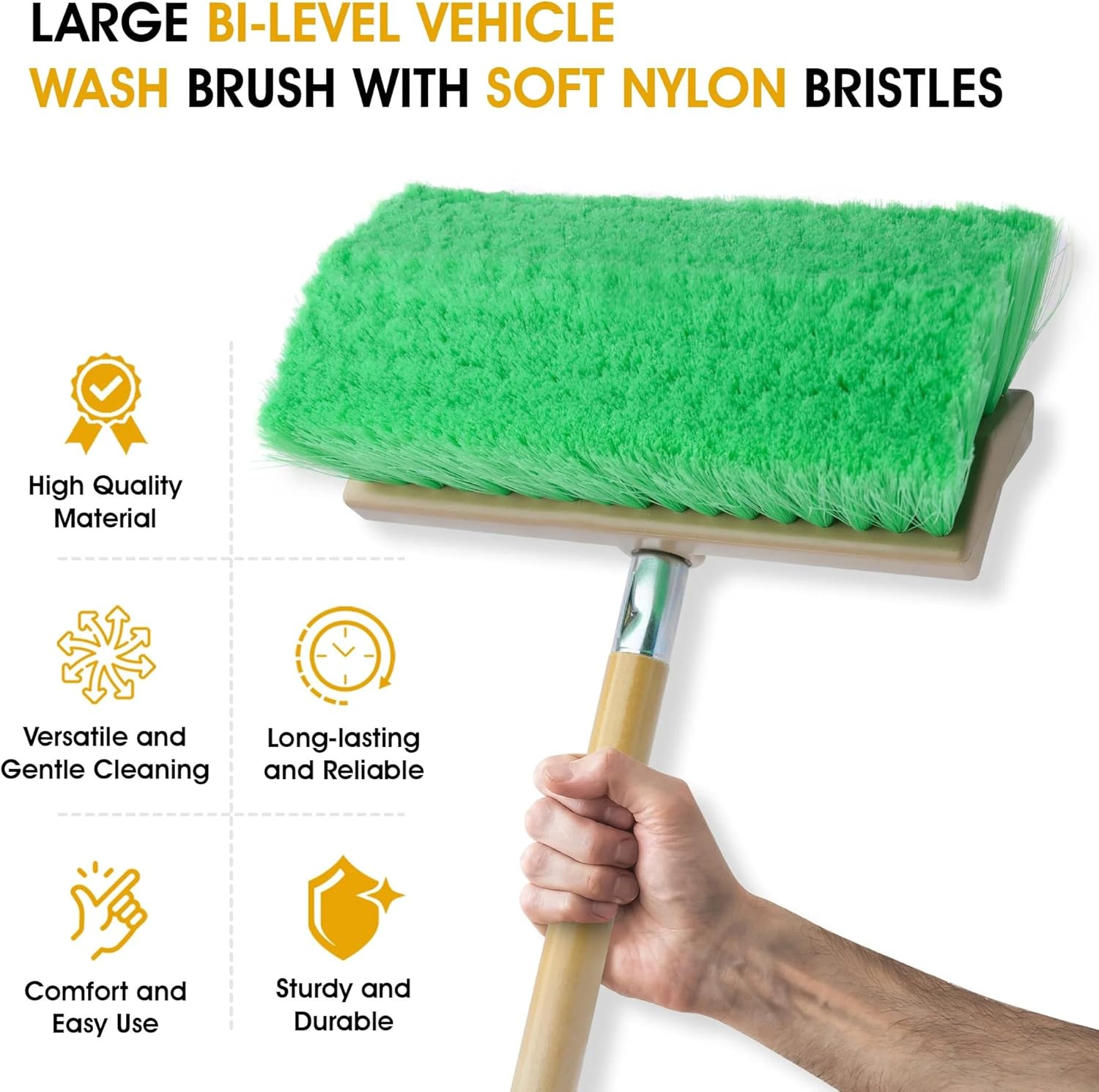 Bi-Level Truck Wash Brush Head - 10 Inch Soft Bristle Auto Cleaning Brush, Chemical Resistant Exterior Wash Brush for Trucks, RV Boats, Trailers Marine, Auto Detailing Brush - Pack of 2