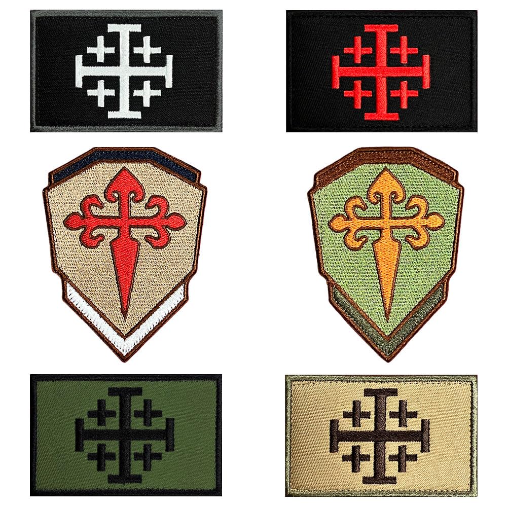 6 PCS Jerusalem Cross Crusader Jihad Patch Tactical Embroidered Christian Badge Crusade Hook and Loop Emblem Patch for Clothes Uniforms Backpacks Jacket Biker Pants Vests Coat Hats Bags Helmets