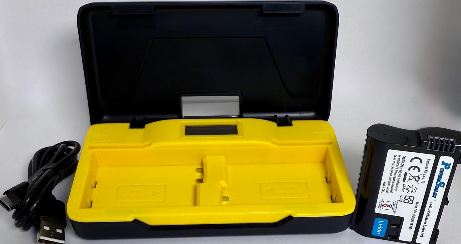 POWER SMART ENEL15 Battery 1 Unit with Dual USB LCD Box Charger with Cable and SD Card 2 Slots Compatible with NIKOON D500 D600 D750 D800 D7200 D7500