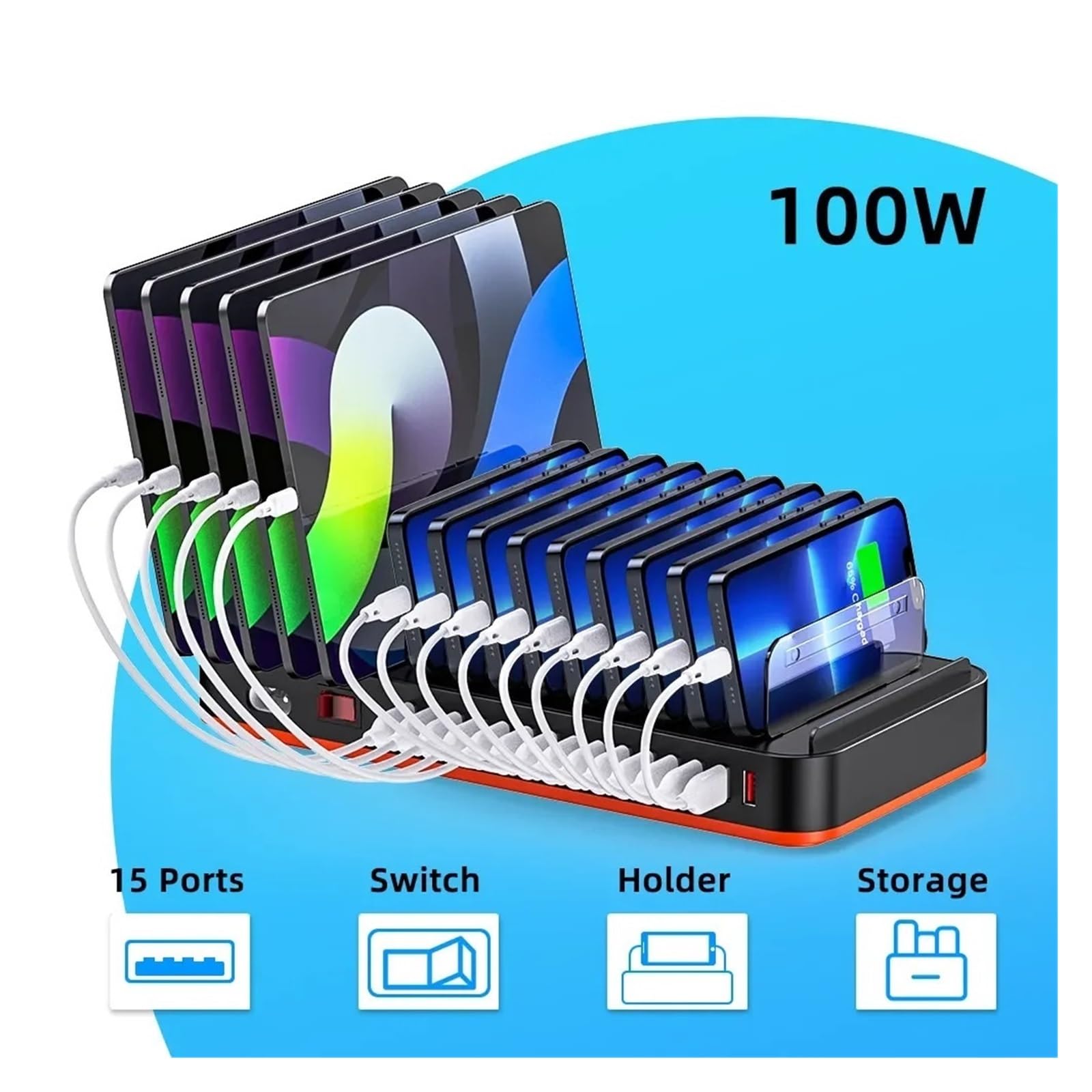 Caricatore Multi USB Da 100 W Stazione Di Ricarica A 15 Porte For Dispositivi Multipli Tablet Capacità Di Ricarica Rapida