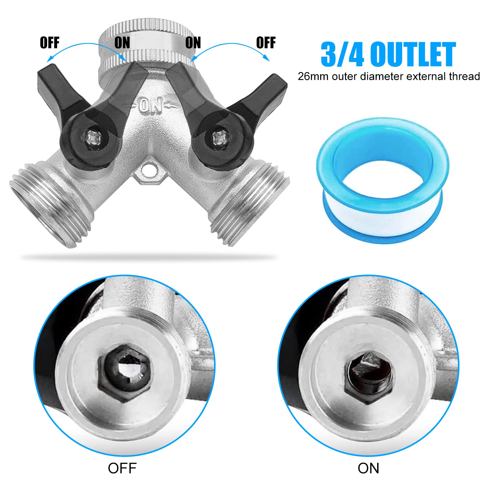 Distributeur Robinet Extérieur Robinet Double Sortie Laiton - Normes UE - 2 Connecteurs Inclus - Pour Jardin Robinet Double Sortie Eau
