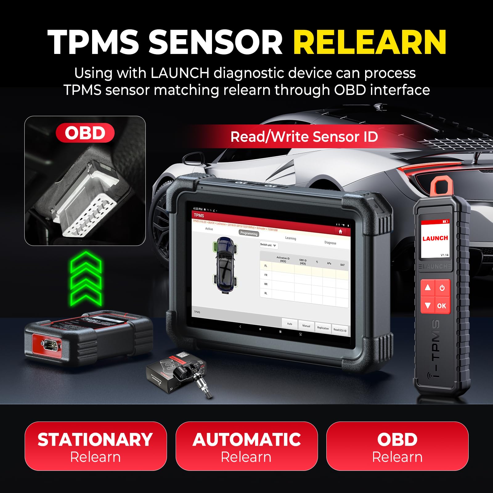LAUNCH X431 i-TPMS Sensores de Presión de Neumáticos, Activar/Nuevo Aprender/Programar Detector de Presión de Neumáticos, Herramienta de Diagnóstico de TPMS Funciona con X431 V+/Pros V/Pad VII