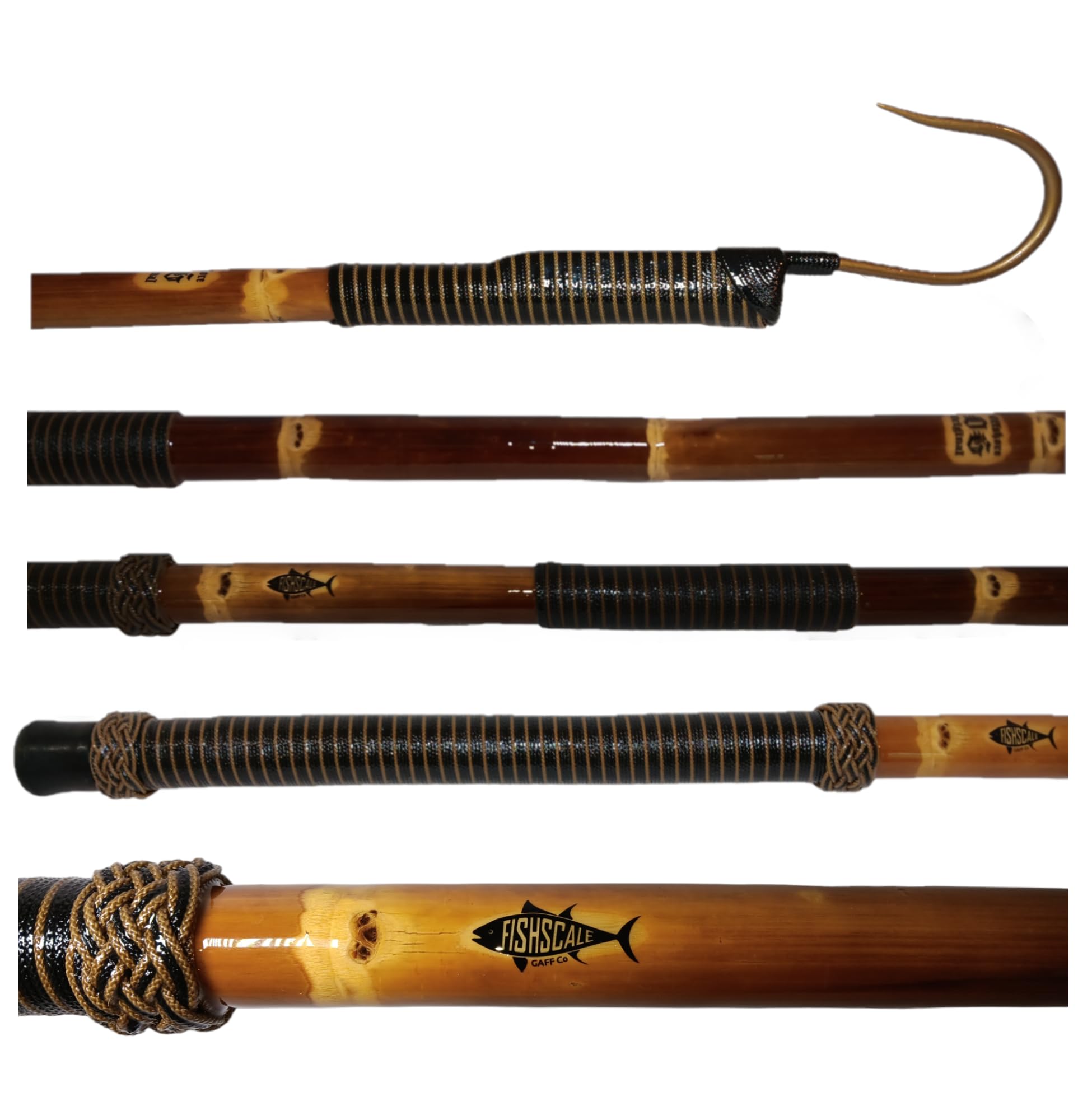 Offshore OG Authentic Calcutta Bambus-Angel-Gaff (Offshore OG, Schnur: Schwarz/Hellbraun, Haken: Messing-Finish, 91 cm)