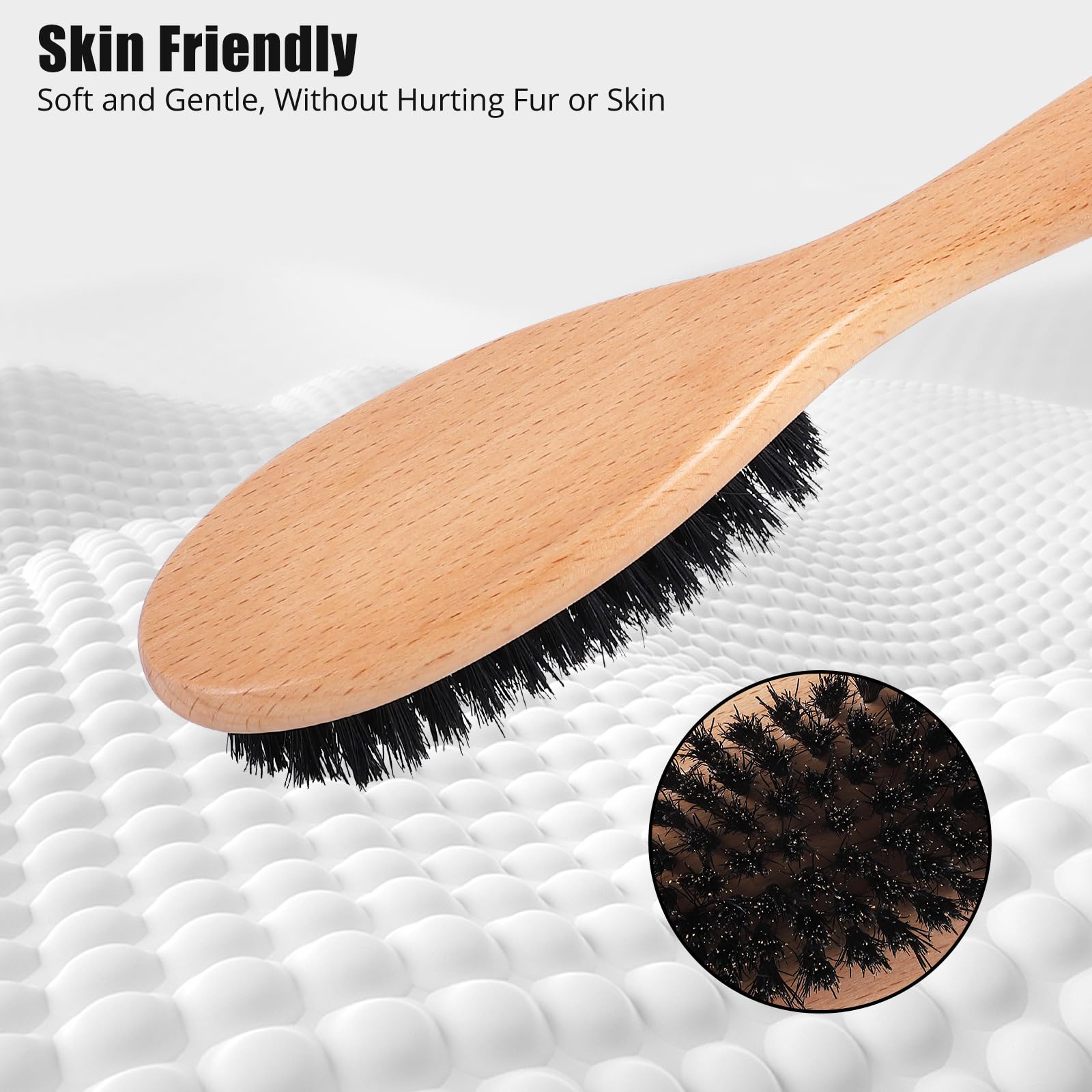 Boar Bristle Cat Brush with Wooden Handle, Soft and Gentle, Reduce Shedding, Make Coat Soft, Smooth and Shinny, Daily Grooming Tool for Short Haired Cats, Kitten - image 4