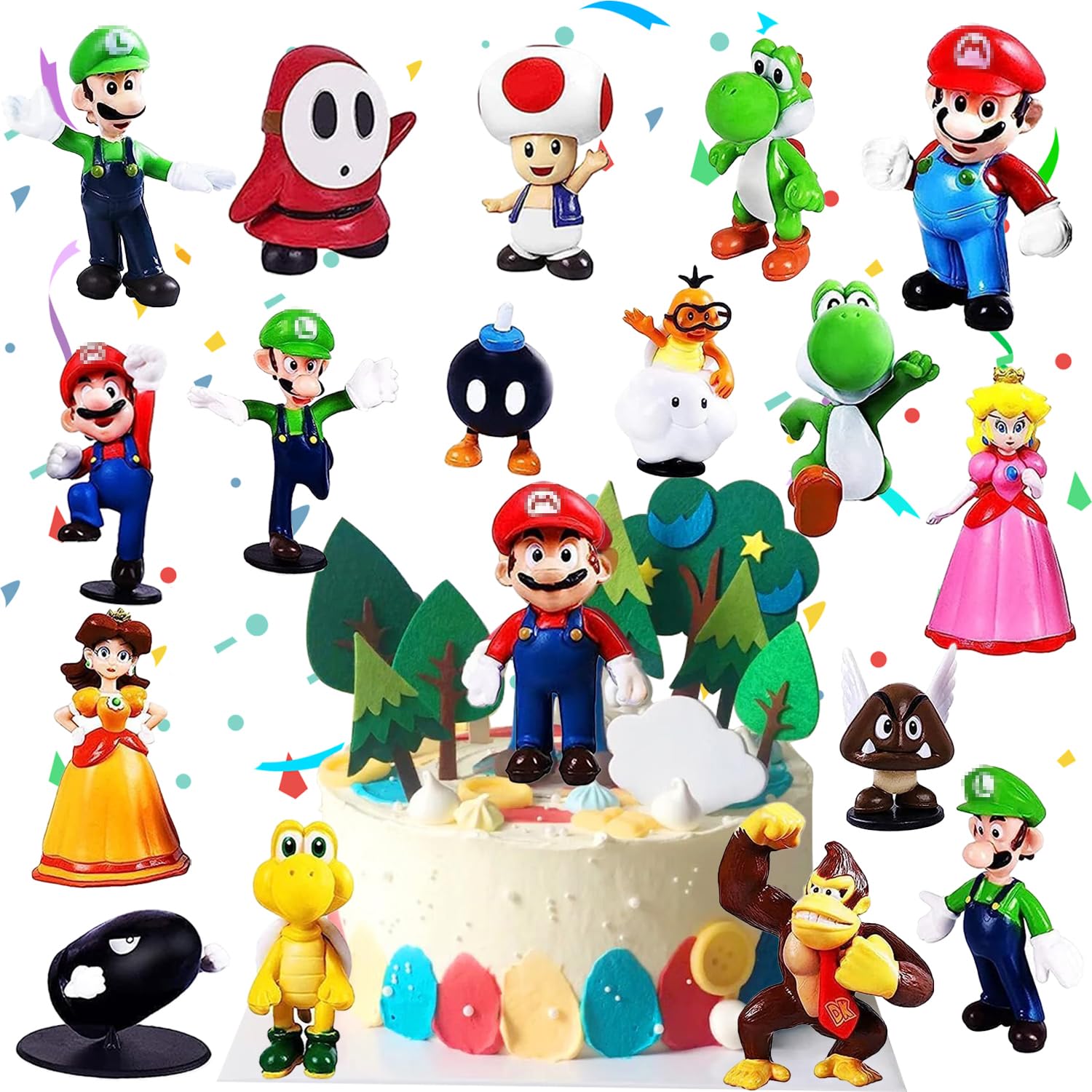 Mario Figuras Decoración Tartas, 18pcs Su-per Tarta Decoración, Figuras de Pastel Mario, Su-per Mario Figures, Minifiguras de Su-per Mario, Figuras Su-per Mario Bros, para Adornos Tartas Cumpleaños