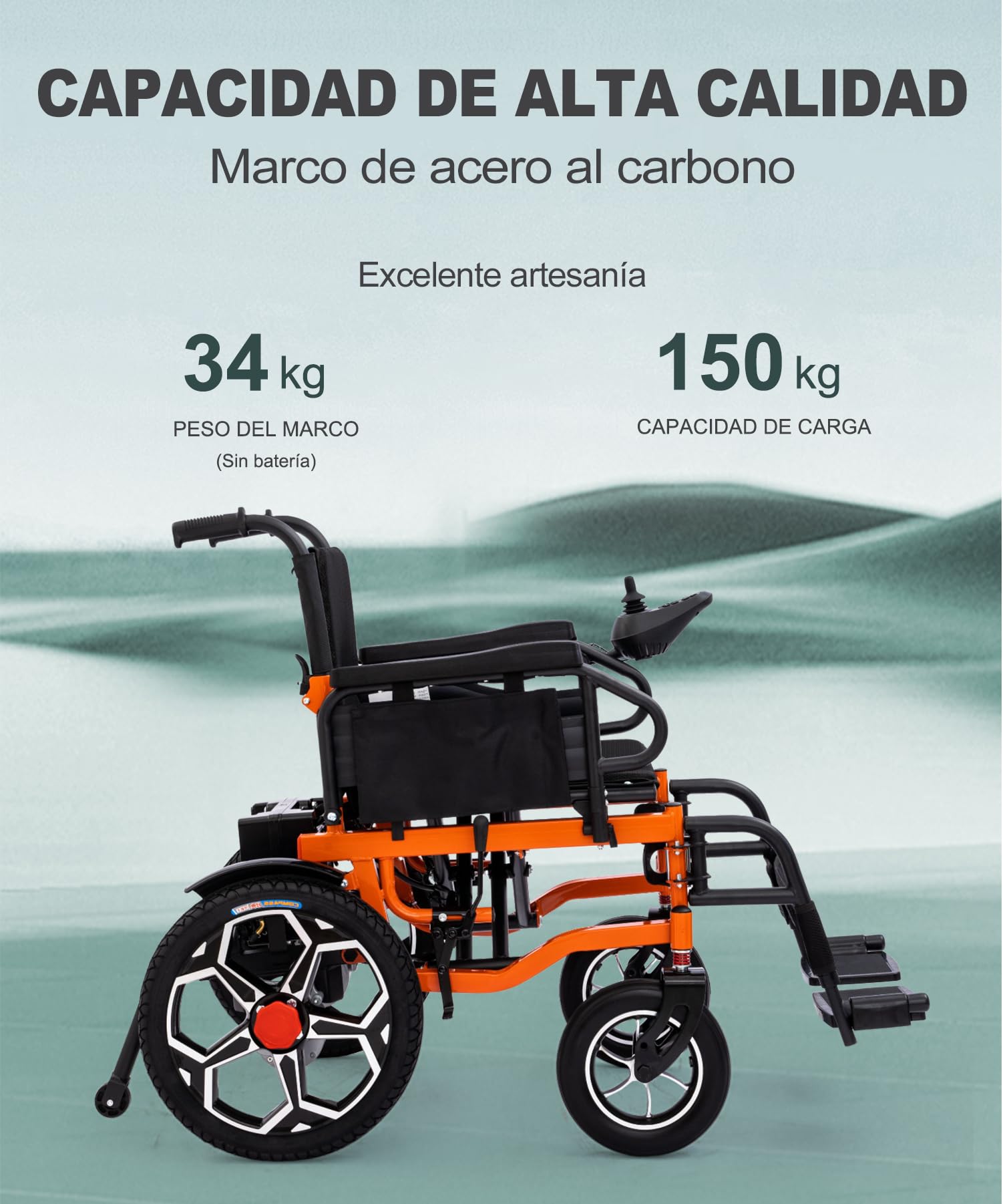 D09 silla de ruedas eléctrica – asiento ancho para grandes, con 42cm neumáticos todoterreno, Autonomía hasta 30Km,motor de 500W, batería 20Ah, capacidad de carga 150kg, ideal para viajes y uso diario