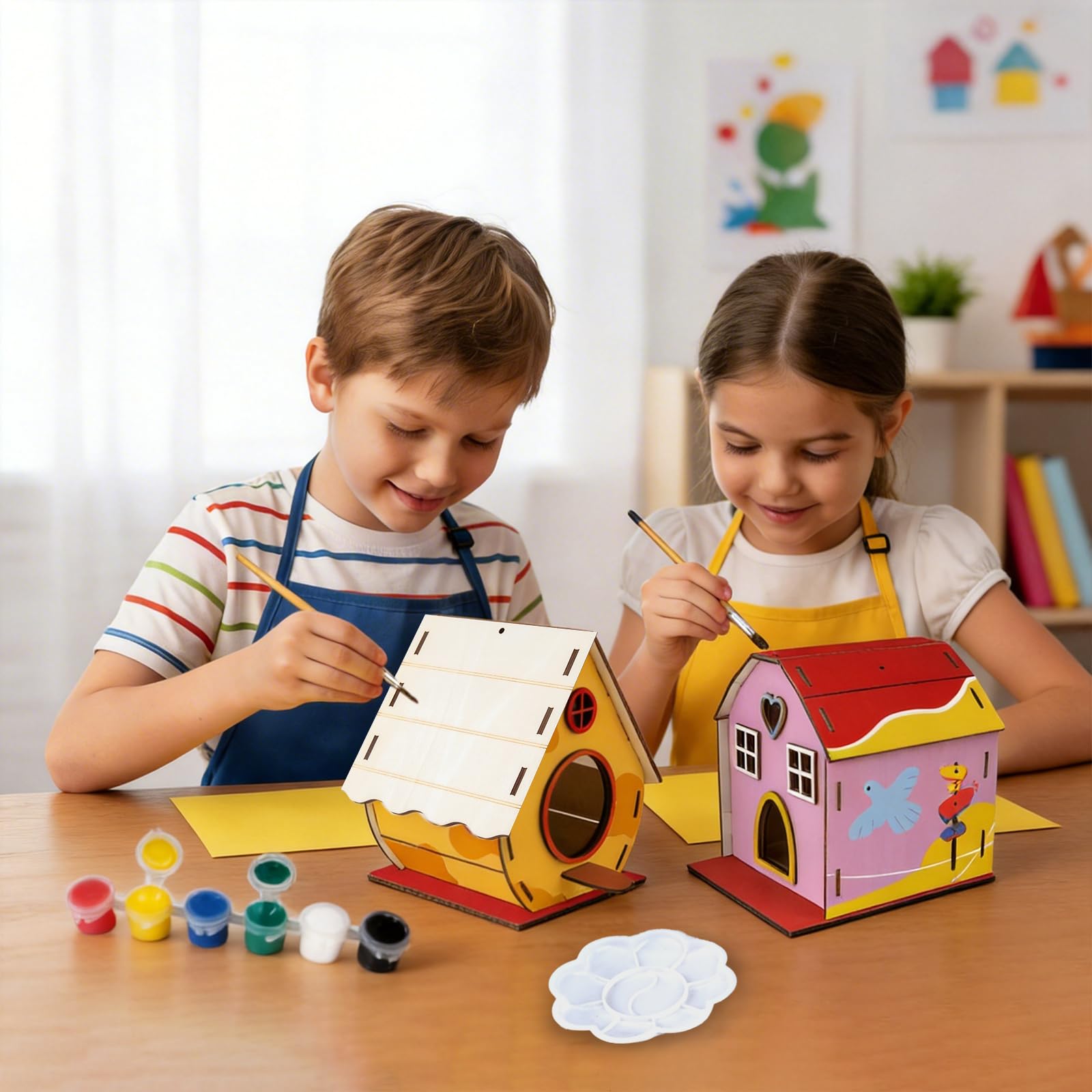 HOLDLEAF Kit casetta per uccelli per bambini, set fai da te in legno da 4 pezzi, da costruire e dipingere, kit fai da te per bambine, bambini e neonati