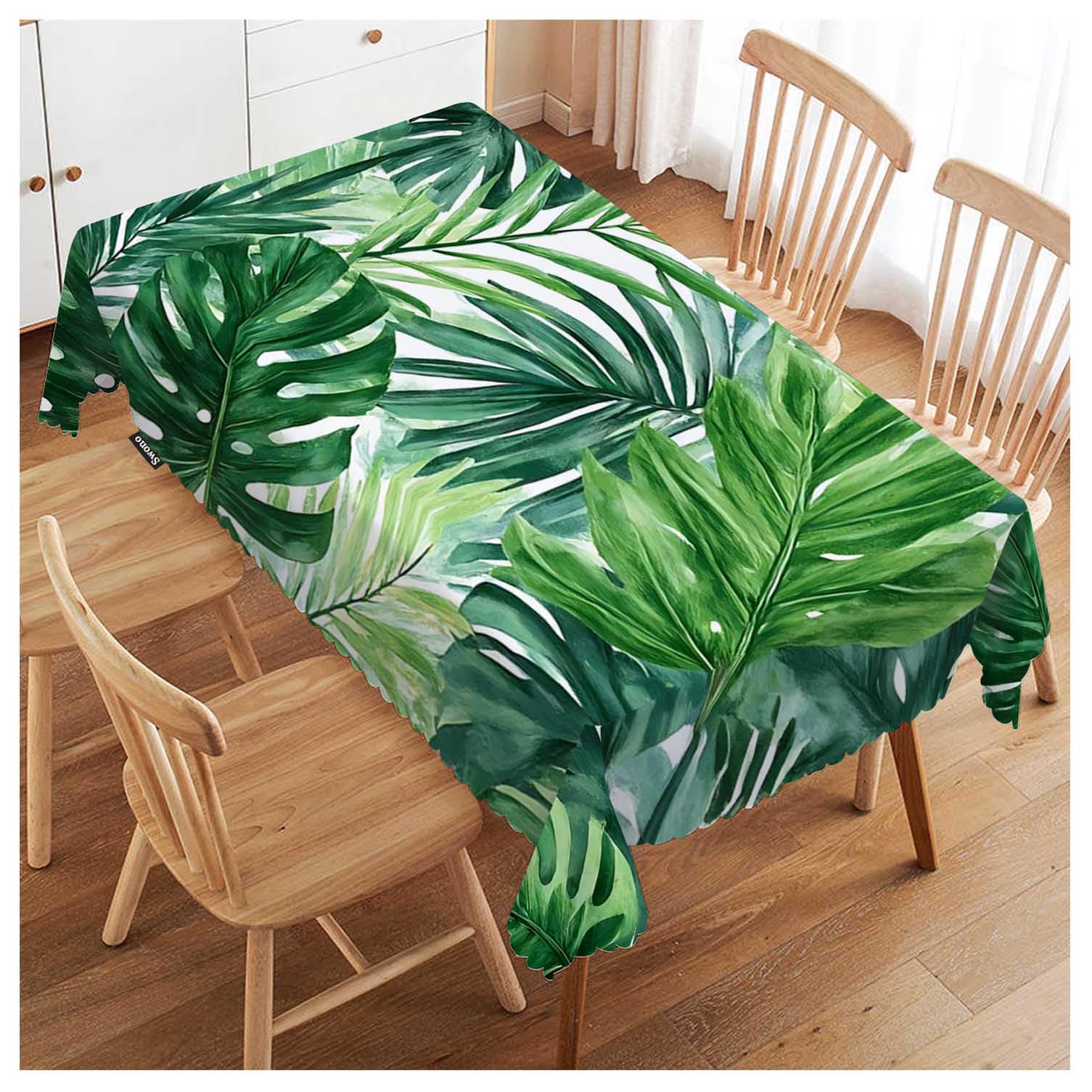 FJQWKLF Tropical Palm Leaves Tablecloths Watercolor Palm Tree Green Leaf Kitchen Dinning Tabletop Decoration, Polyester Table Cover for Indoor Outdoor 50x72 Inch Tablecloth