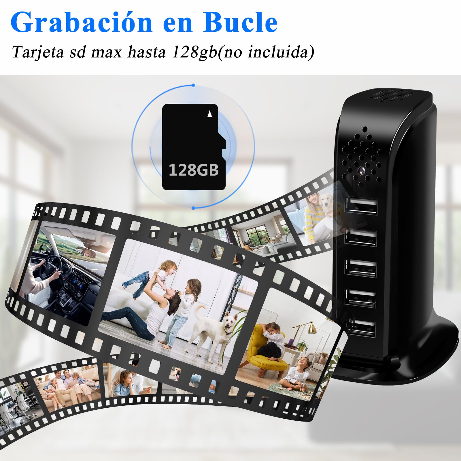 2.4/5G WiFi Cámara Oculta 5 Puertos USB Cargador WiFi Cámara HD 1080P Cámara Espía, Mini Espía Oculto Wi-Fi Cámara Apoyo Detección de Movimiento y Tuya Smart App Vista Remota