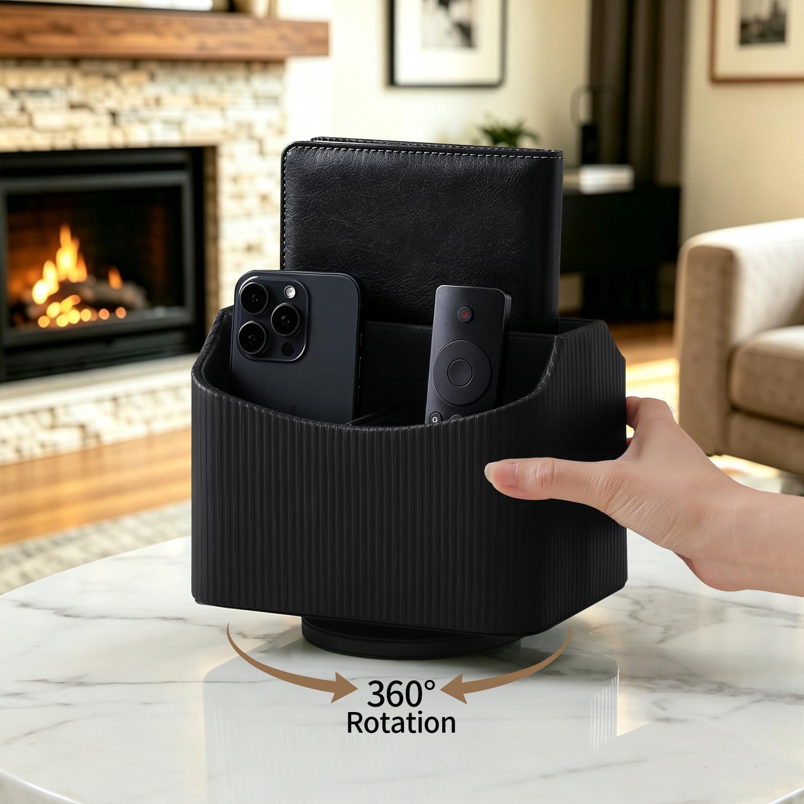 360° drehbarer TV-Fernbedienungshalter, Schreibtisch-Fernbedienungs-Organizer, Schwarz