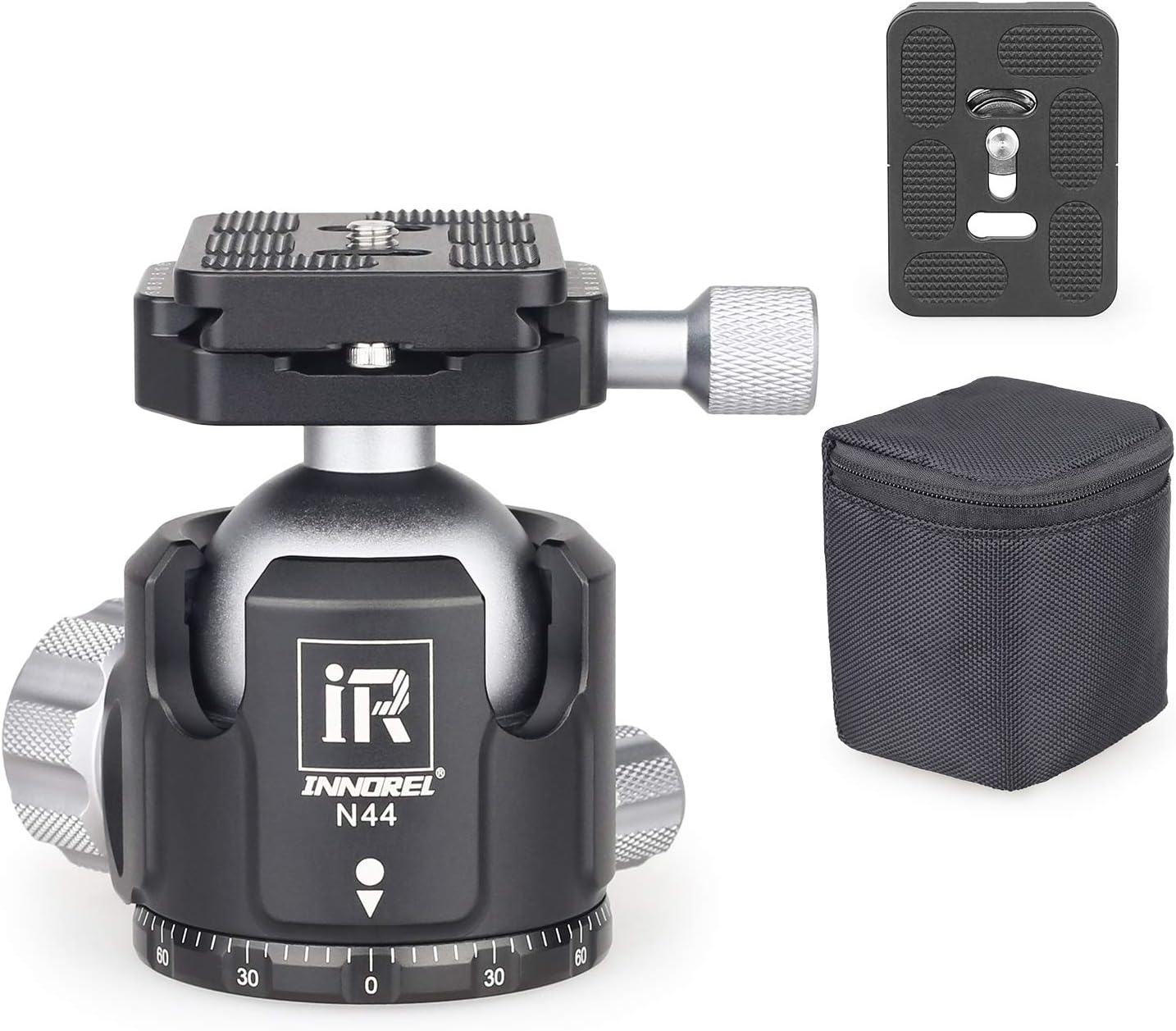 INNORELLow Profile Tripod Ball Head N44,Panoramic CNC Metal Camera Tripod Ball Head with Two 1/4" to 3/8" Screw Quick Release Plates for Tripod,Monopod,DSLR,Camcorder,Max Load 55lbs/25kg（N44）