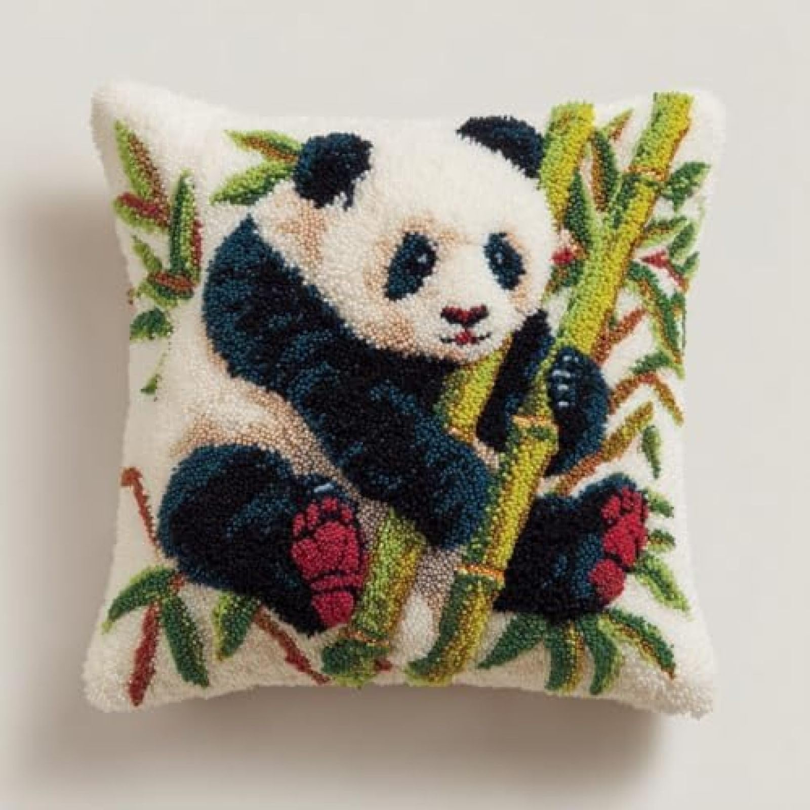 Kitphoenix Multicoloured Diy Latch Hook Cushion Kit Panda And Bamboo,Beginner-Friendly Rug Hooking Pillow Kit,Crochet Craft Cushion Cover For Home Decor,43X43 Cm-3