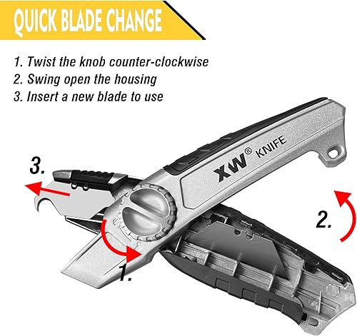 Miniatura 3 de XW Cuchillo utilitario para paneles de yeso de hoja fija, cortador resistente no retráctil con hoja de gancho para techos, 10 cuchillas adicionales