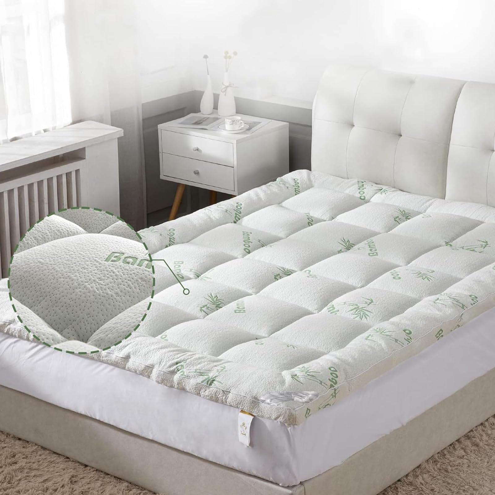 Surmatelas Bamboo | Tissu en Polyester Bambou | 7 cm de Confort | Microfibre, hypoallergénique (140x190 cm)